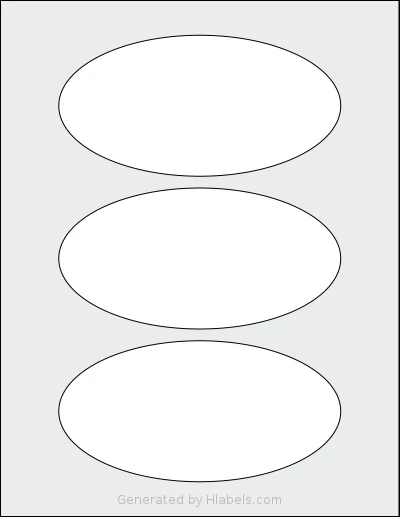 SheetLabels® SL1316 template with 3 oval 6 x 3 inch labels per sheet, on Letter-size adhesive blank label sheets.