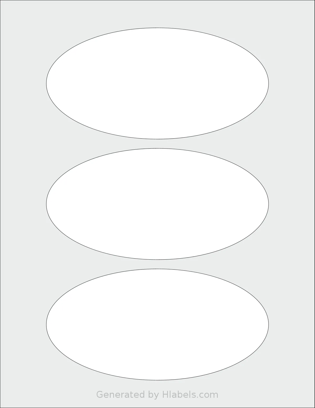 SheetLabels® SL1316 template with 3 oval 6 x 3 inch labels per sheet, on Letter-size adhesive blank label sheets.