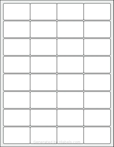 SheetLabels® SL1329 template with 32 rectangular 2 x 1.25 inch labels per sheet, on Letter-size adhesive blank label sheets.