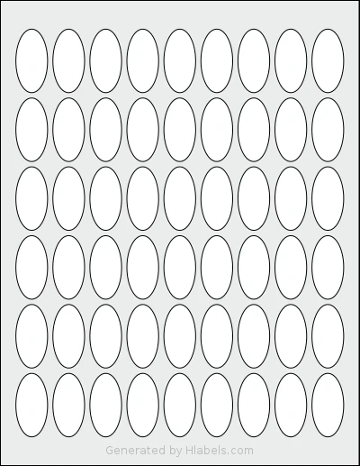 SheetLabels® SL1347 template with 54 oval 0.75 x 1.5 inch labels per sheet, on Letter-size adhesive blank label sheets.