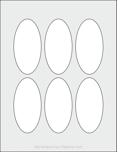 SheetLabels® SL1362 template with 6 oval 2 x 4 inch labels per sheet, on Letter-size adhesive blank label sheets.