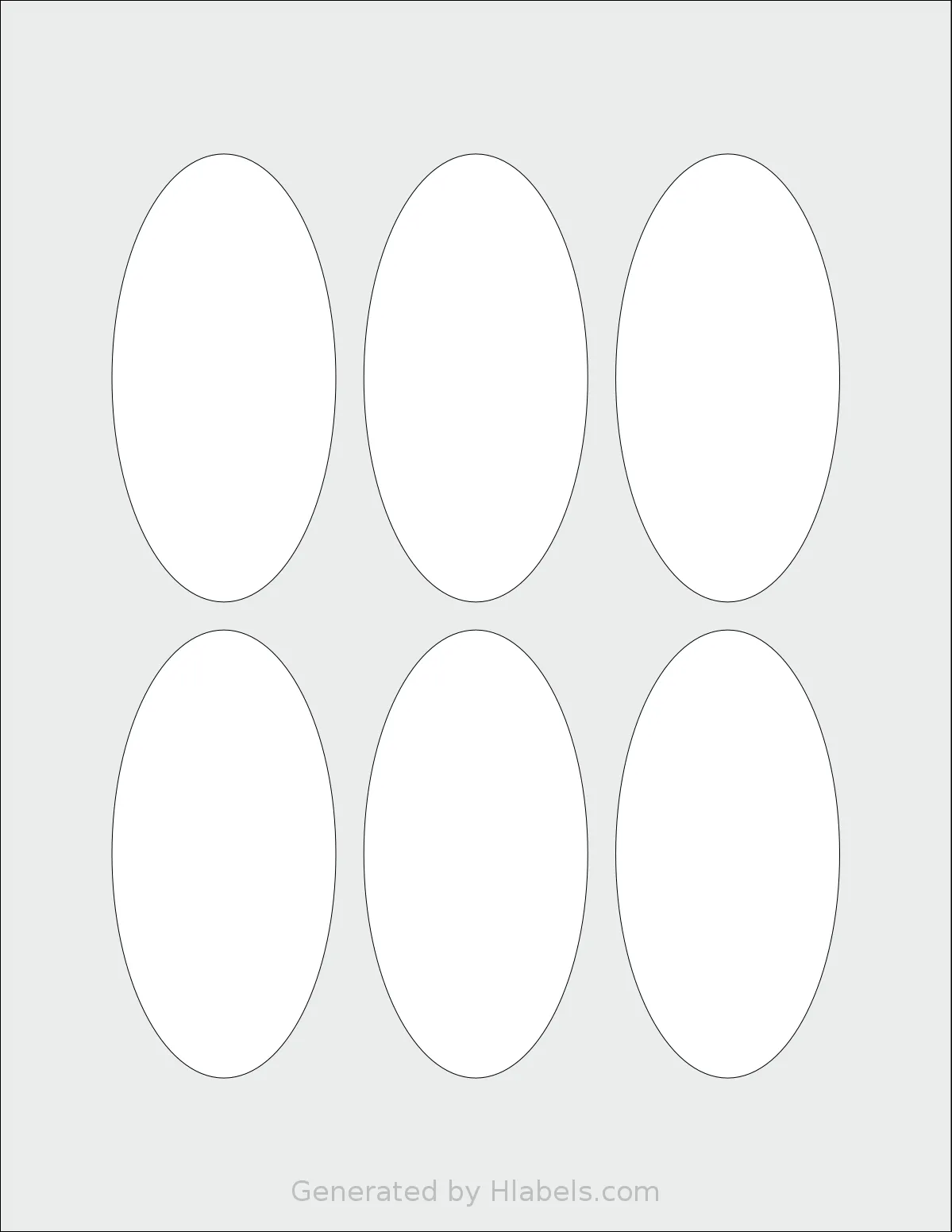 SheetLabels® SL1362 template with 6 oval 2 x 4 inch labels per sheet, on Letter-size adhesive blank label sheets.