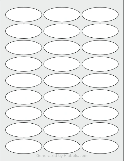SheetLabels® SL1375 template with 27 oval 2.5 x 1 inch labels per sheet, on Letter-size adhesive blank label sheets.