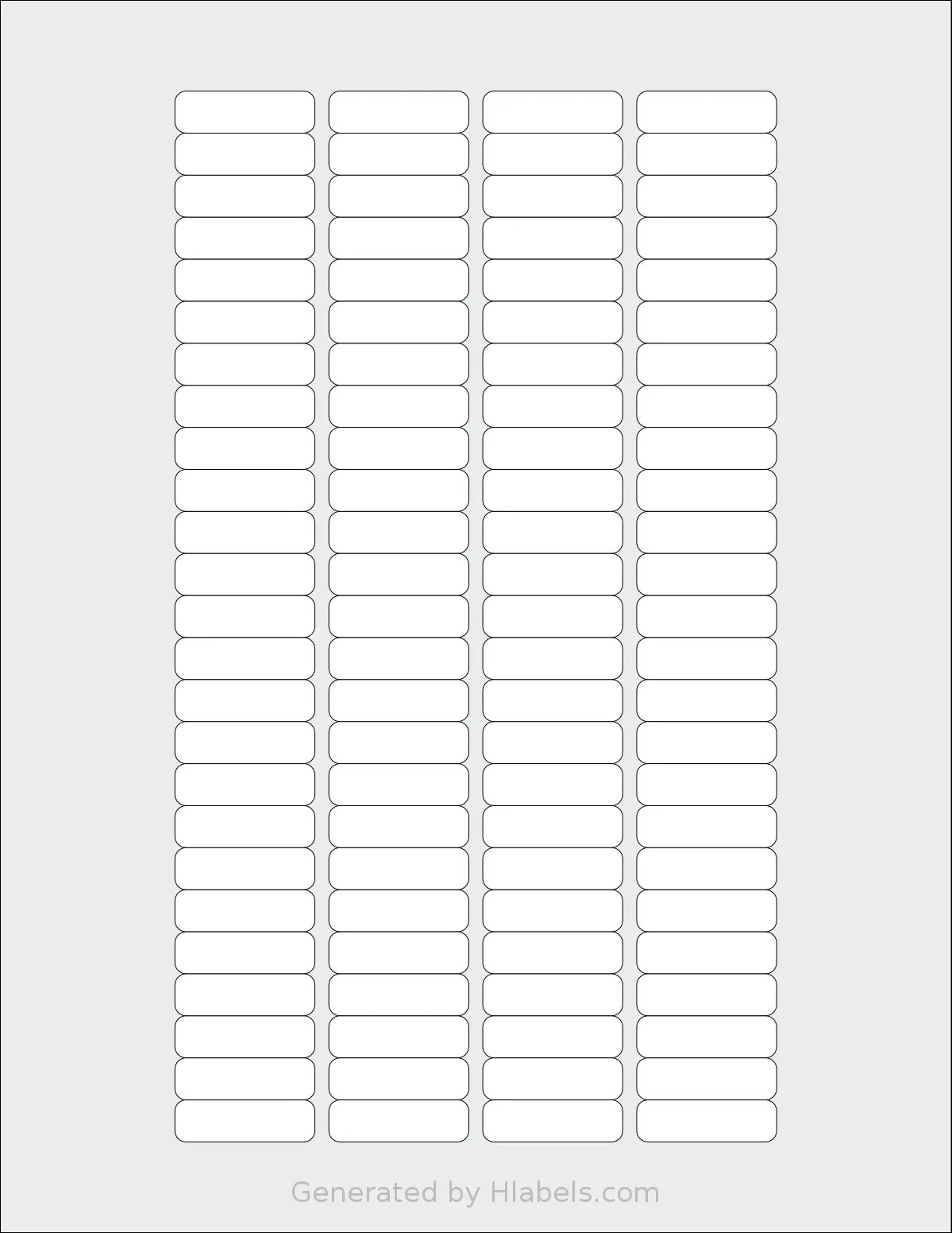SheetLabels® SL1385 template with 100 rectangular 1.25 x 0.375 inch labels per sheet, on Letter-size adhesive blank label sheets.
