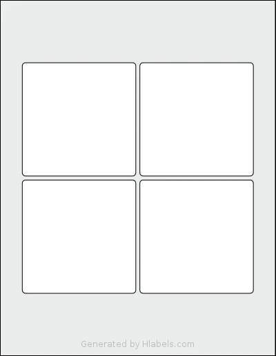 SheetLabels® SL1439 template with 4 square 3.5 x 3.5 inch labels per sheet, on Letter-size adhesive blank label sheets.