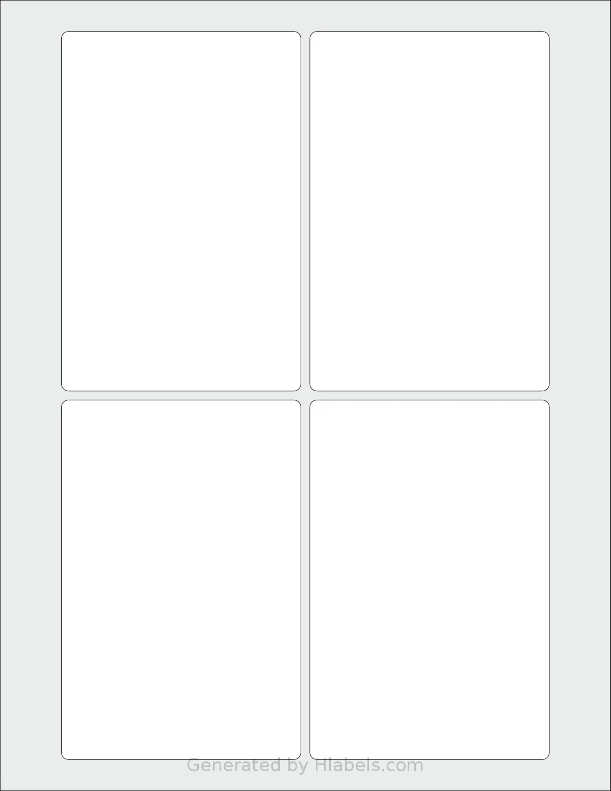 SheetLabels® SL1499 template with 4 rectangular 3.333 x 5 inch labels per sheet, on Letter-size adhesive blank label sheets.