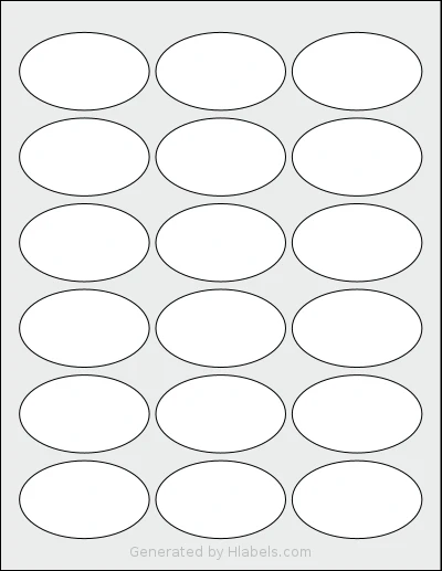 SheetLabels® SL1501 template with 18 oval 2.5 x 1.5 inch labels per sheet, on Letter-size adhesive blank label sheets.