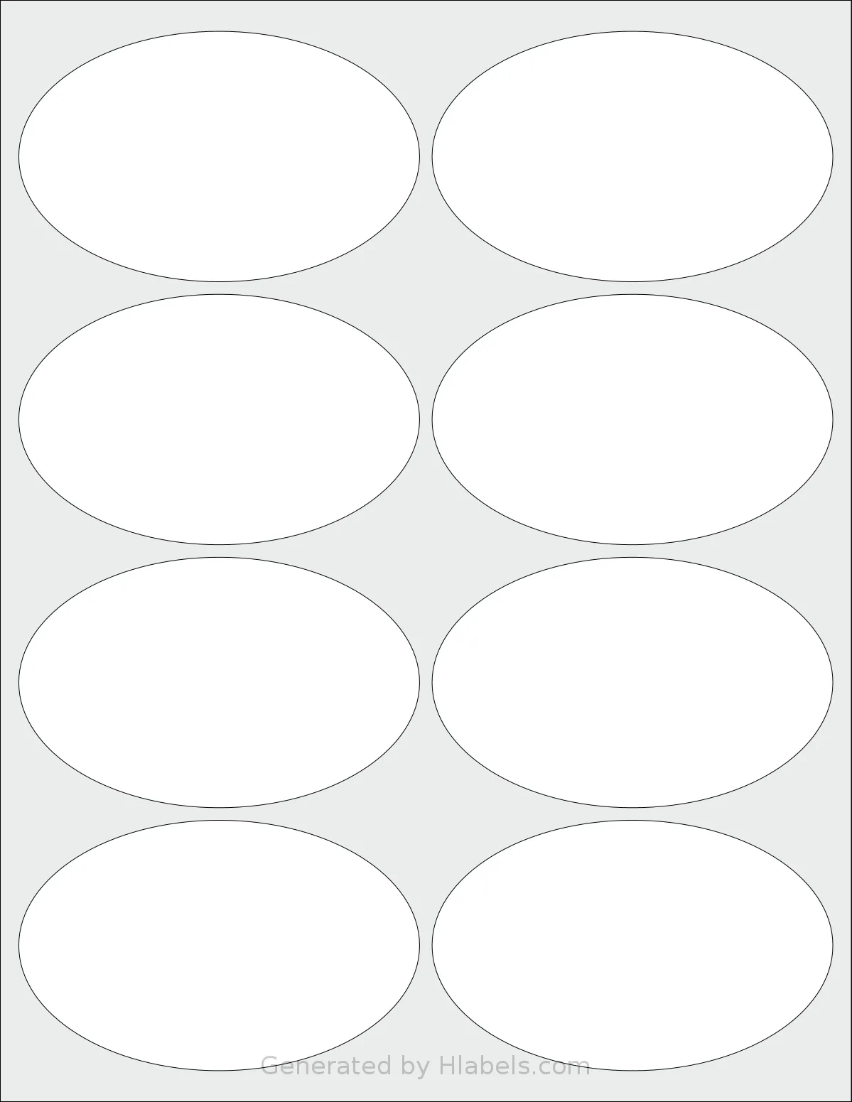 SheetLabels® SL1531 template with 8 oval 4 x 2.5 inch labels per sheet, on Letter-size adhesive blank label sheets.