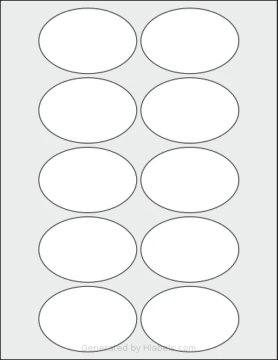 SheetLabels® SL1550 template with 10 oval 3 x 2 inch labels per sheet, on Letter-size adhesive blank label sheets.