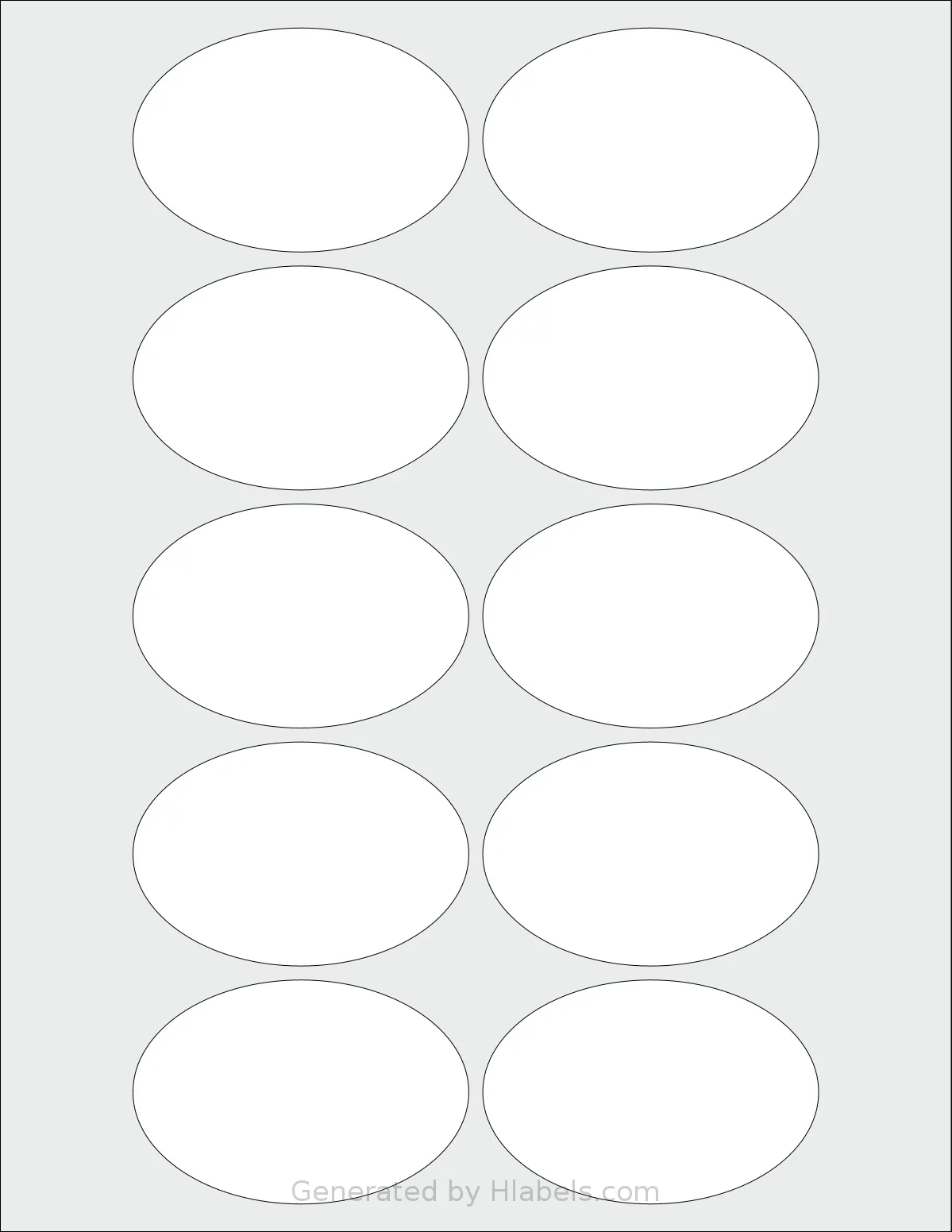 SheetLabels® SL1550 template with 10 oval 3 x 2 inch labels per sheet, on Letter-size adhesive blank label sheets.