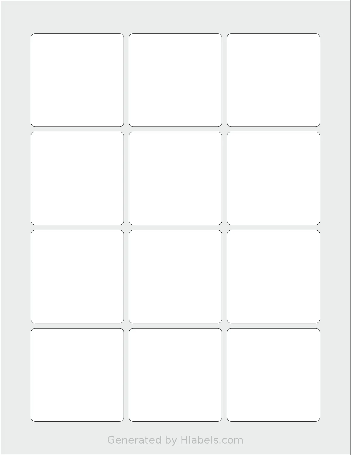 SheetLabels® SL1642 template with 12 square 2.25 x 2.25 inch labels per sheet, on Letter-size adhesive blank label sheets.