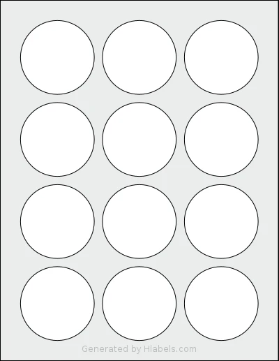 SheetLabels® SL1674 template with 12 circle labels per sheet, each 2.25 inch in diameter, on Letter-size adhesive blank label sheets.