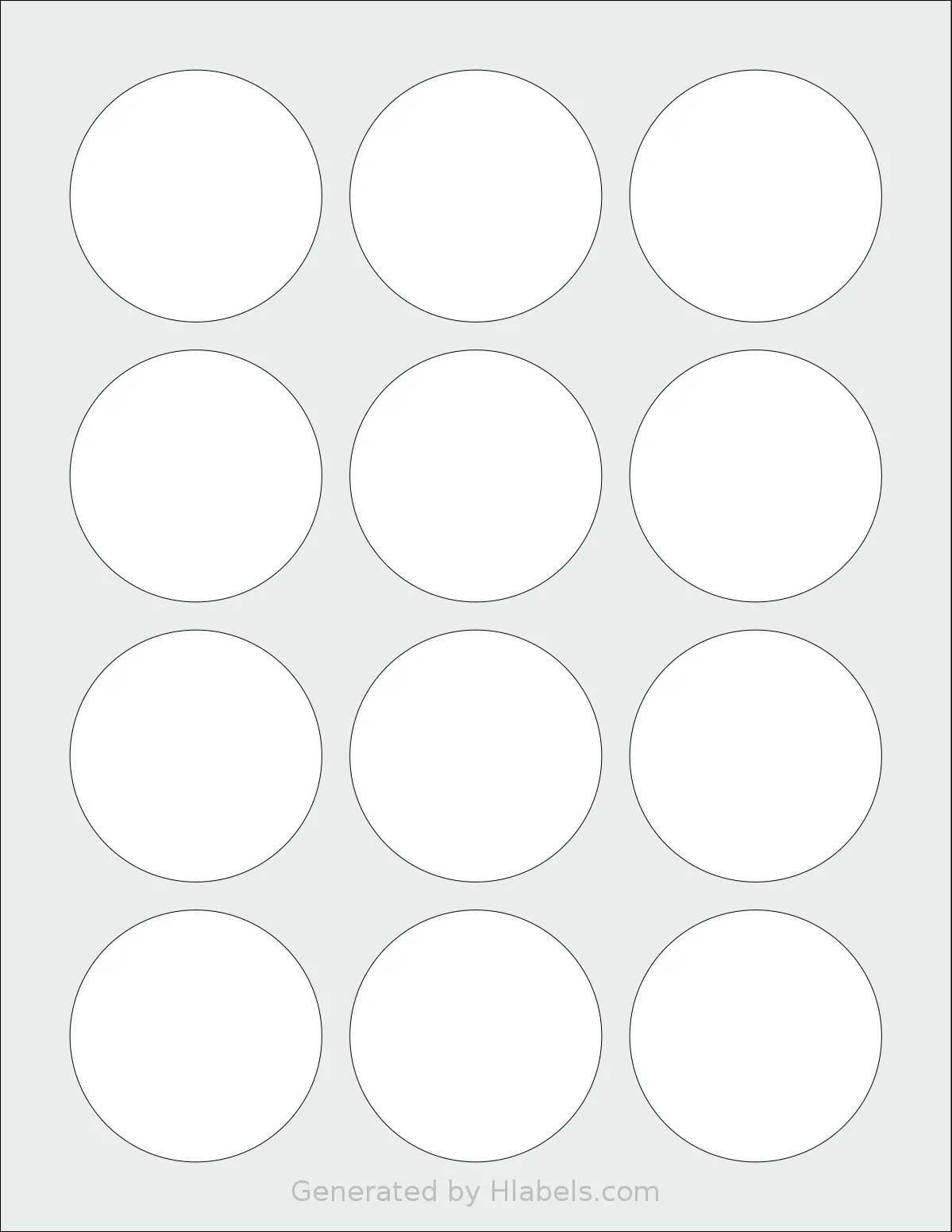SheetLabels® SL1674 template with 12 circle labels per sheet, each 2.25 inch in diameter, on Letter-size adhesive blank label sheets.