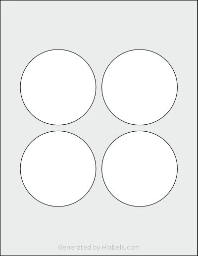SheetLabels® SL1725 template with 4 circle labels per sheet, each 3.25 inch in diameter, on Letter-size adhesive blank label sheets.