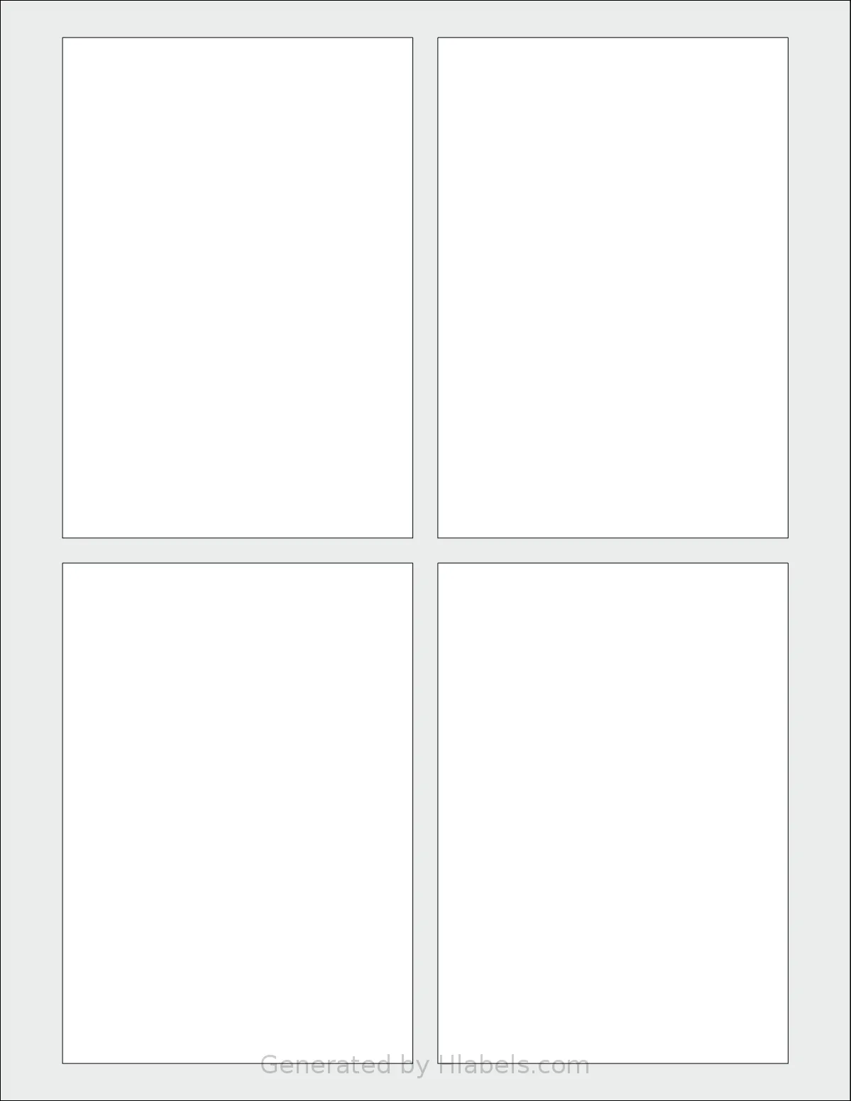 SheetLabels® SL1848 template with 4 rectangular 3.5 x 5 inch labels per sheet, on Letter-size adhesive blank label sheets.