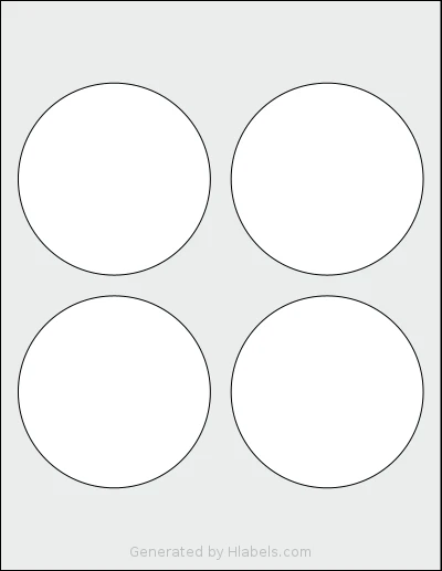 SheetLabels® SL199 template with 4 circle labels per sheet, each 3.7 inch in diameter, on Letter-size adhesive blank label sheets.