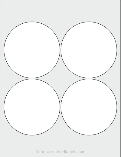 SheetLabels® SL200 template with 4 circle labels per sheet, each 3.9375 inch in diameter, on Letter-size adhesive blank label sheets.