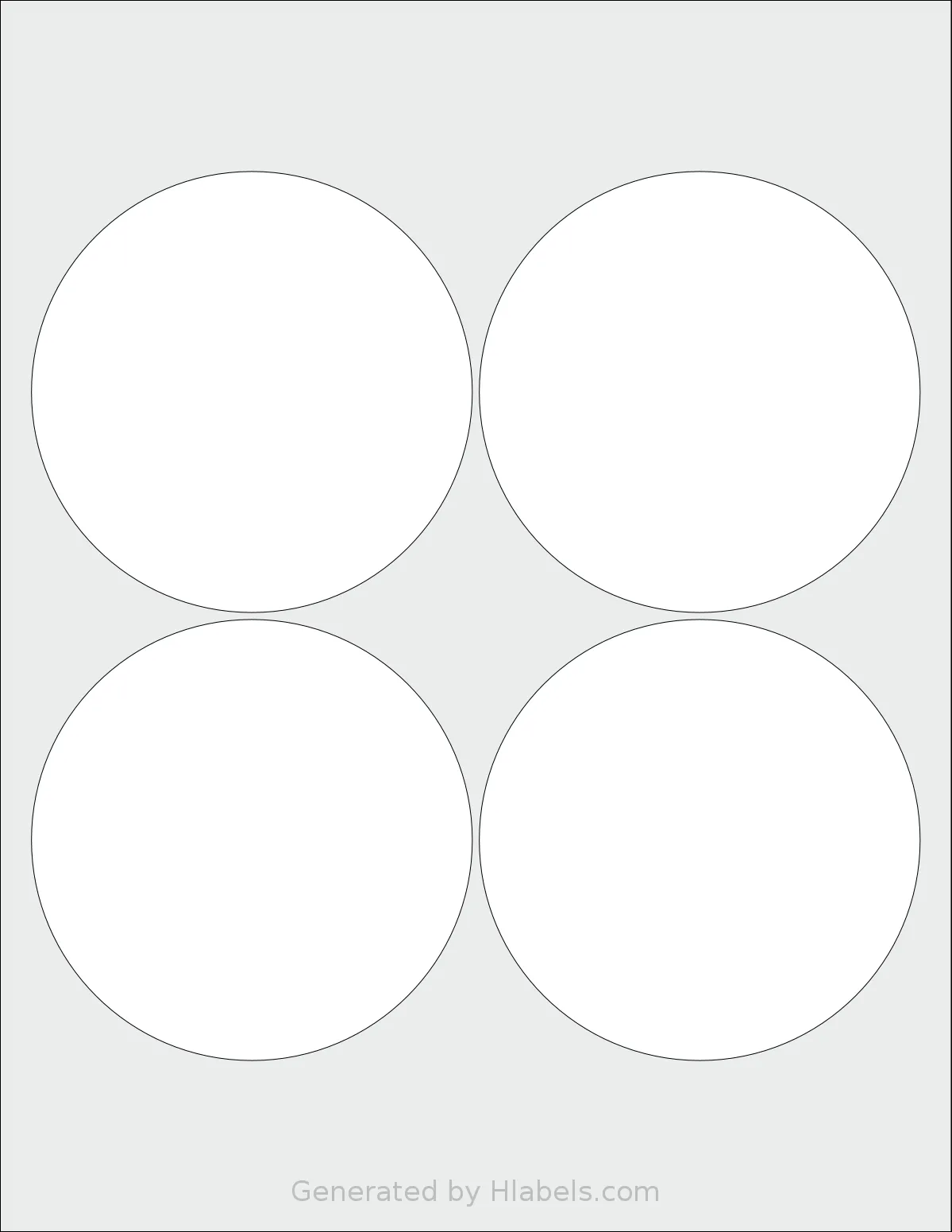 SheetLabels® SL200 template with 4 circle labels per sheet, each 3.9375 inch in diameter, on Letter-size adhesive blank label sheets.