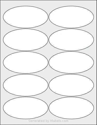 SheetLabels® SL201 template with 10 oval 3.9375 x 1.9375 inch labels per sheet, on Letter-size adhesive blank label sheets.