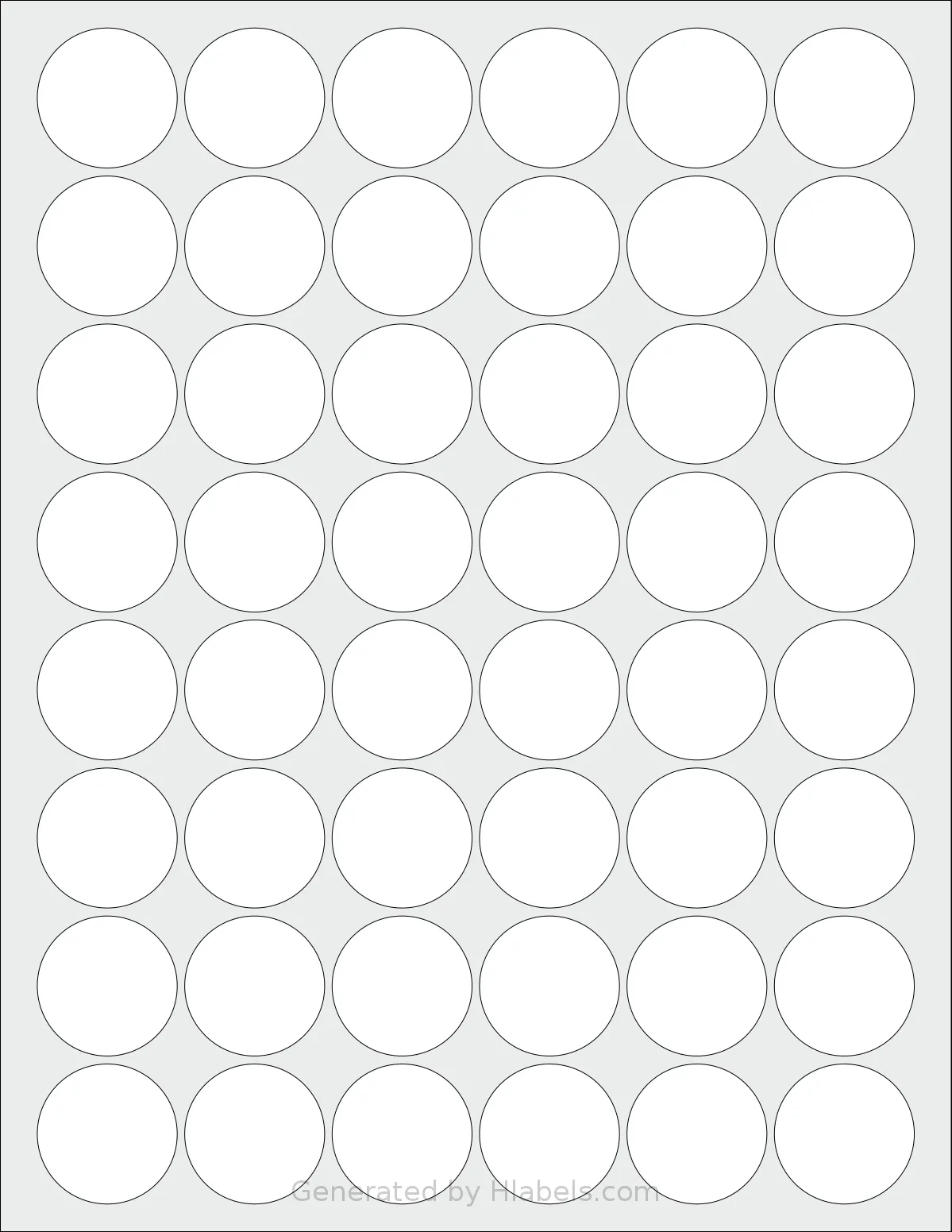 SheetLabels® SL225 template with 48 circle labels per sheet, each 1.25 inch in diameter, on Letter-size adhesive blank label sheets.