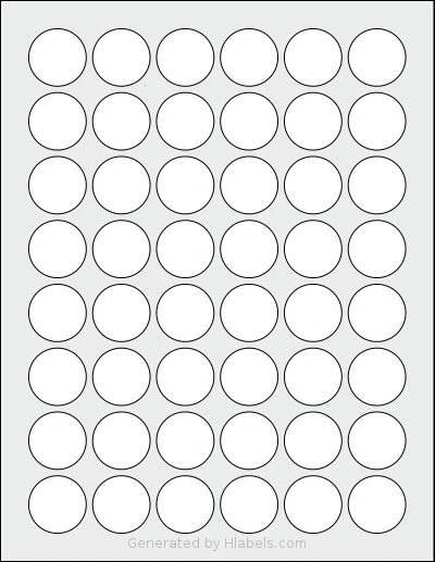 SheetLabels® SL226 template with 48 circle labels per sheet, each 1.125 inch in diameter, on Letter-size adhesive blank label sheets.