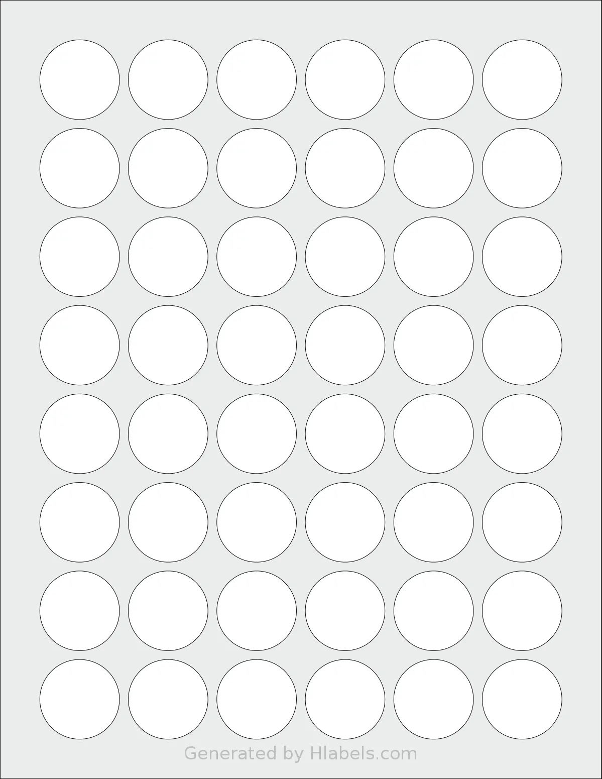 SheetLabels® SL226 template with 48 circle labels per sheet, each 1.125 inch in diameter, on Letter-size adhesive blank label sheets.