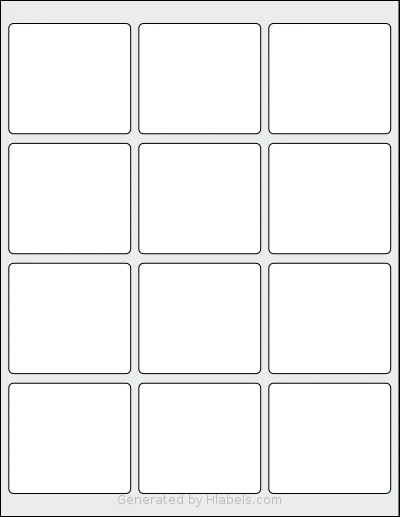 SheetLabels® SL293 template with 12 rectangular 2.593 x 2.347 inch labels per sheet, on Letter-size adhesive blank label sheets.