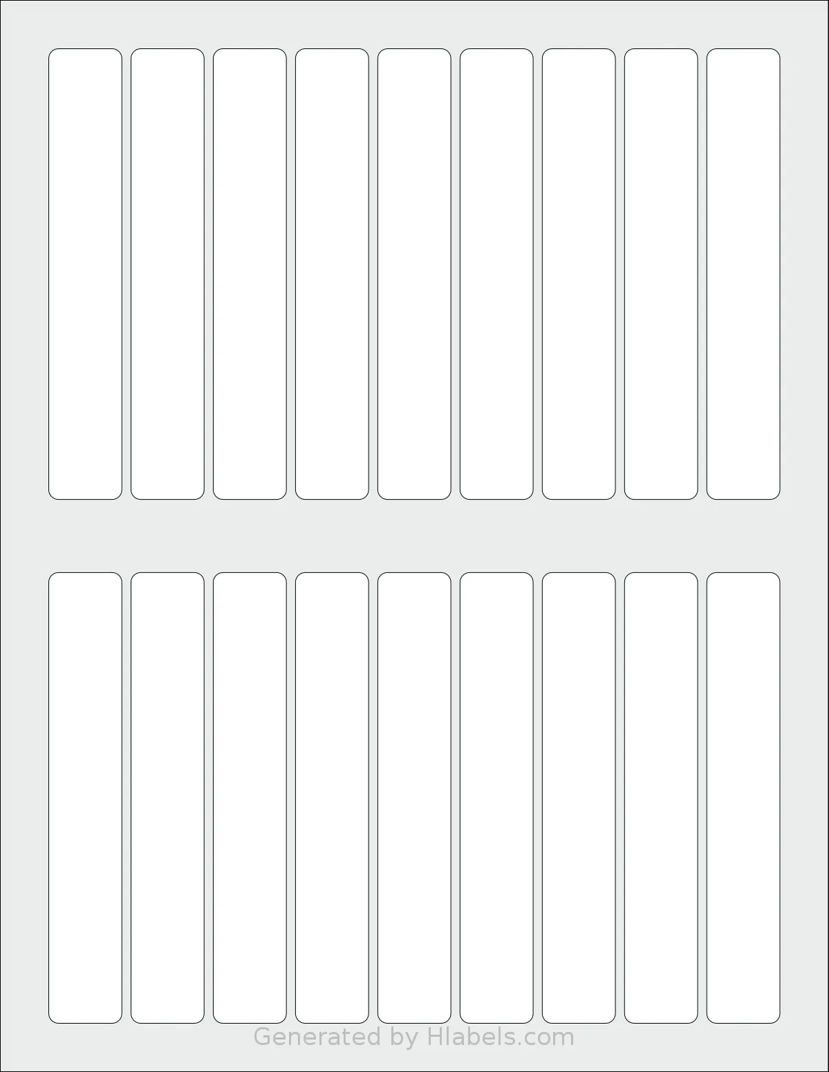 SheetLabels® SL298 template with 18 rectangular 0.75 x 4.625 inch labels per sheet, on Letter-size adhesive blank label sheets.