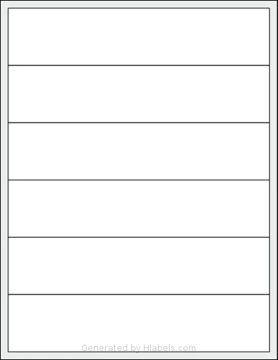 SheetLabels® SL299 template with 6 rectangular 8 x 1.75 inch labels per sheet, on Letter-size adhesive blank label sheets.