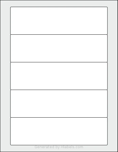SheetLabels® SL306 template with 5 rectangular 7 x 2 inch labels per sheet, on Letter-size adhesive blank label sheets.