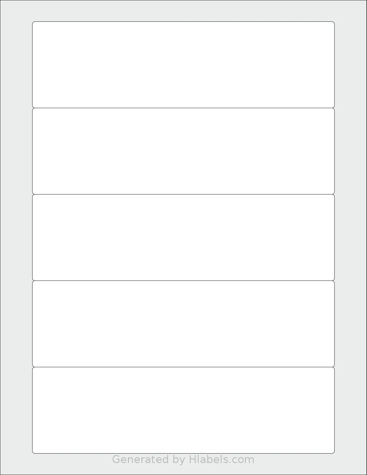 SheetLabels® SL306 template with 5 rectangular 7 x 2 inch labels per sheet, on Letter-size adhesive blank label sheets.