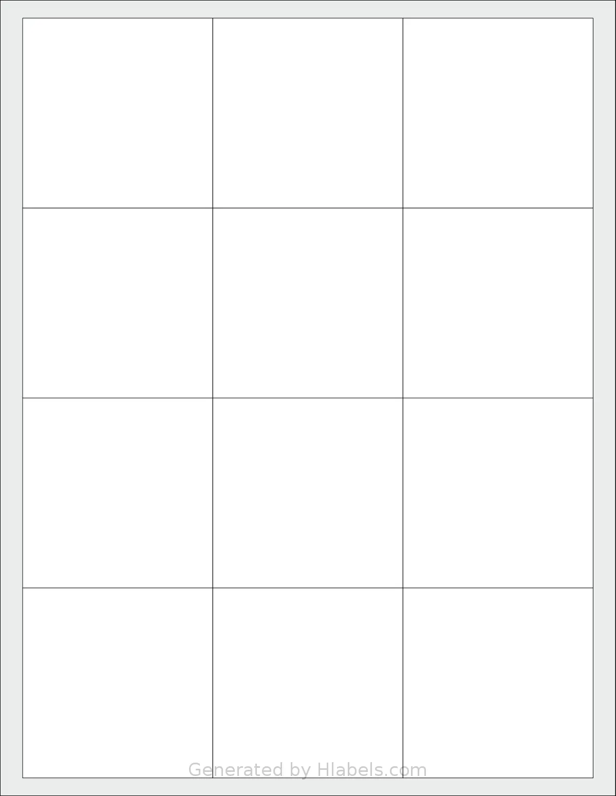 SheetLabels® SL360 template with 12 square 2.625 x 2.625 inch labels per sheet, on Letter-size adhesive blank label sheets.
