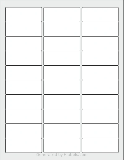 SheetLabels® SL402 template with 30 rectangular 2.5 x 1 inch labels per sheet, on Letter-size adhesive blank label sheets.