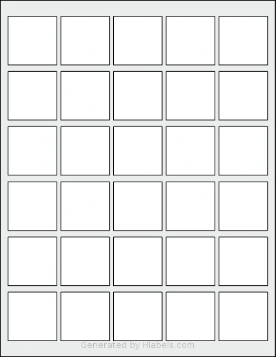 SheetLabels® SL404 template with 30 square 1.5 x 1.5 inch labels per sheet, on Letter-size adhesive blank label sheets.