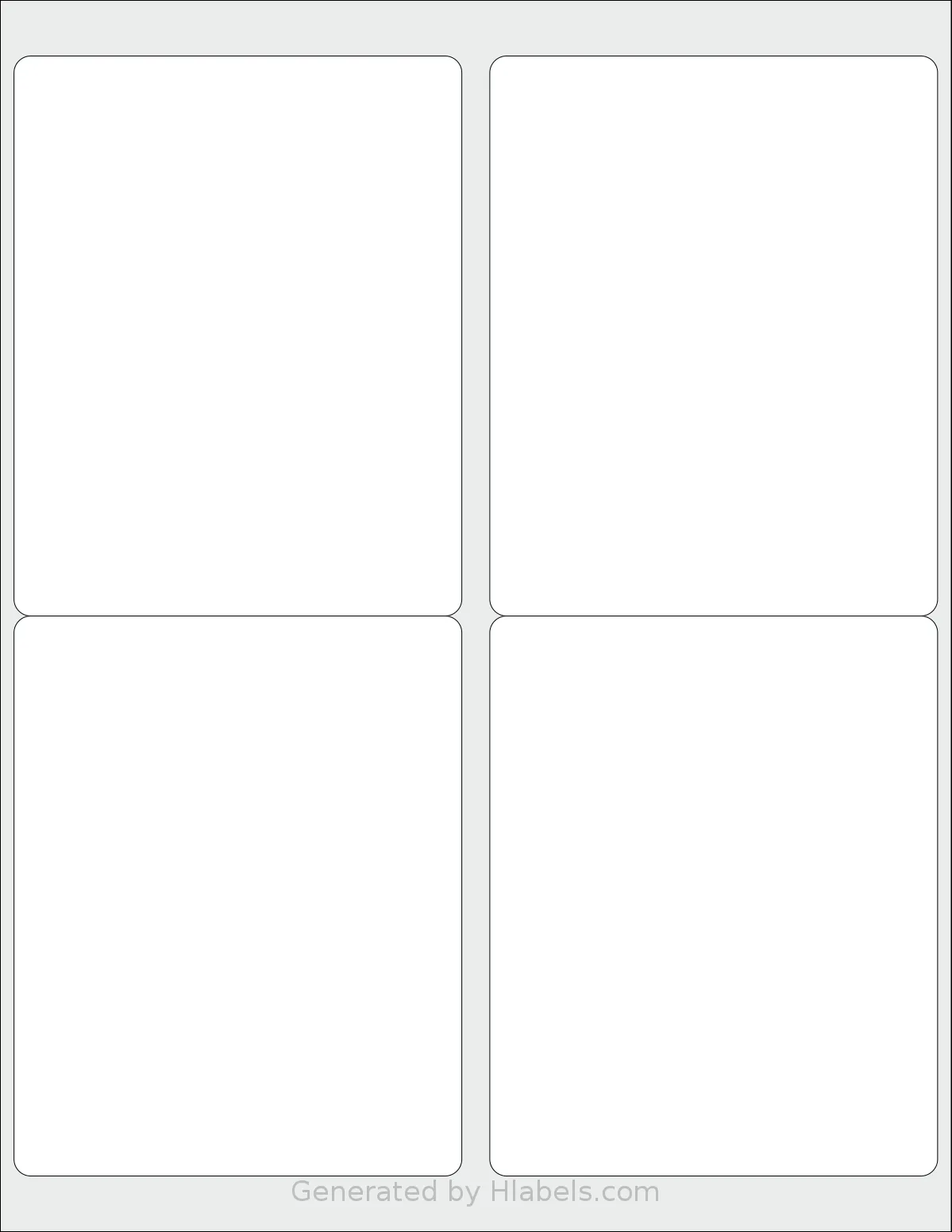 SheetLabels® SL522 template with 4 rectangular 4 x 5 inch labels per sheet, on Letter-size adhesive blank label sheets.