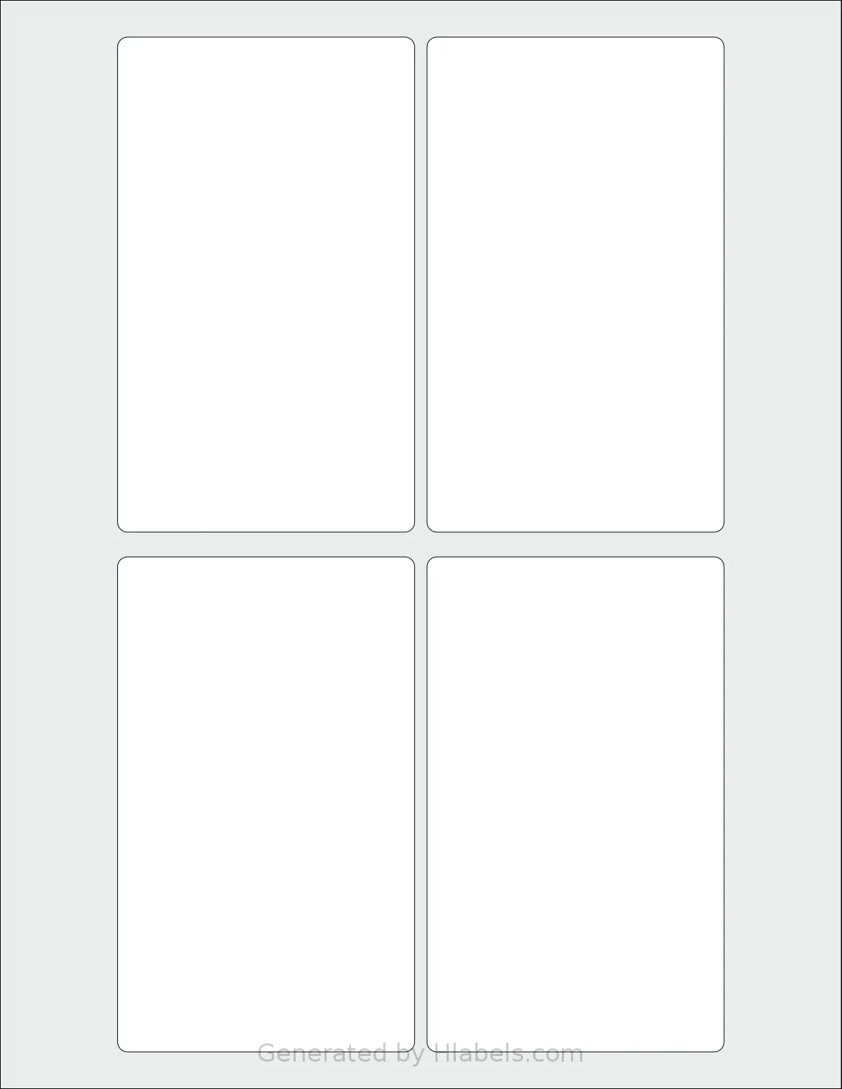 SheetLabels® SL523 template with 4 rectangular 3 x 5 inch labels per sheet, on Letter-size adhesive blank label sheets.