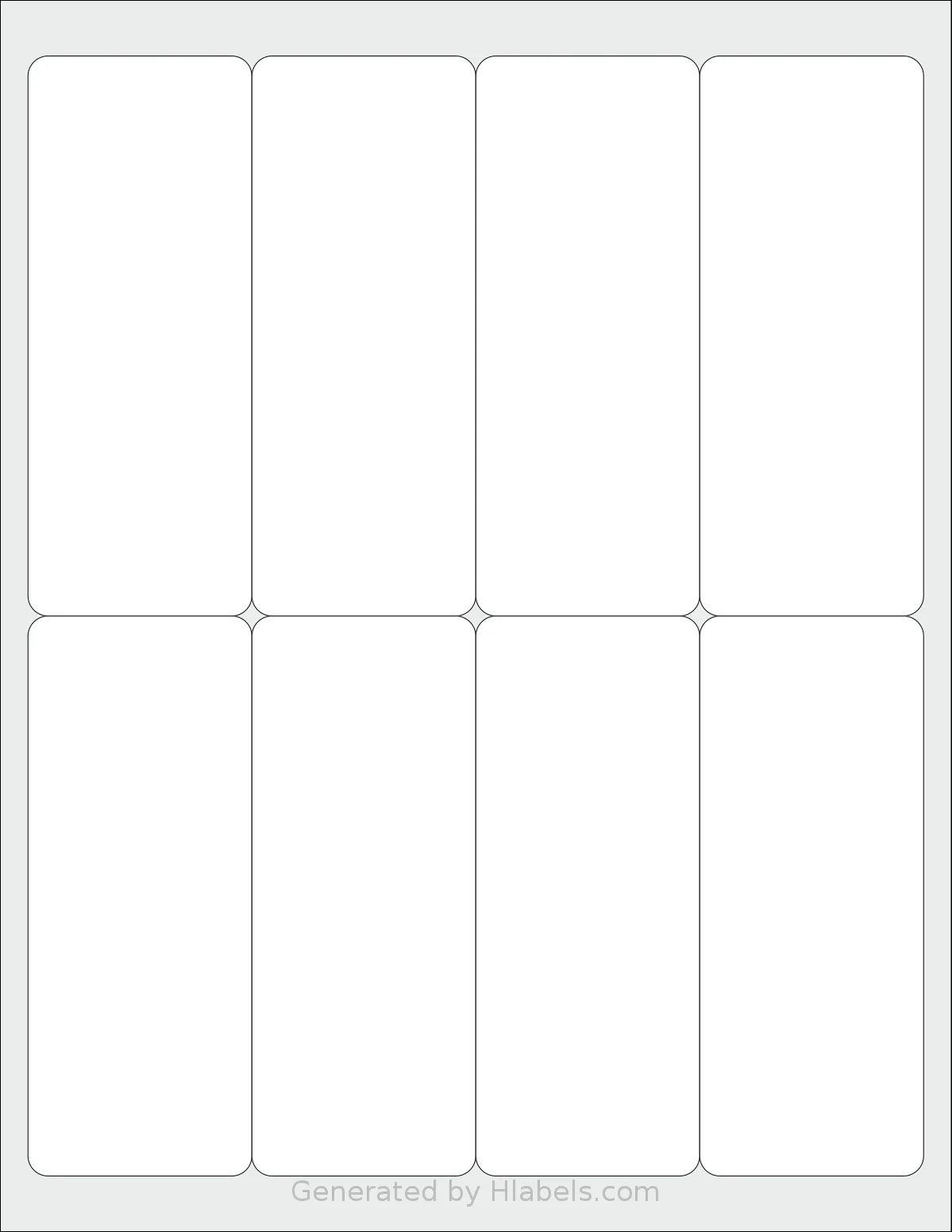 SheetLabels® SL534 template with 8 rectangular 2 x 5 inch labels per sheet, on Letter-size adhesive blank label sheets.