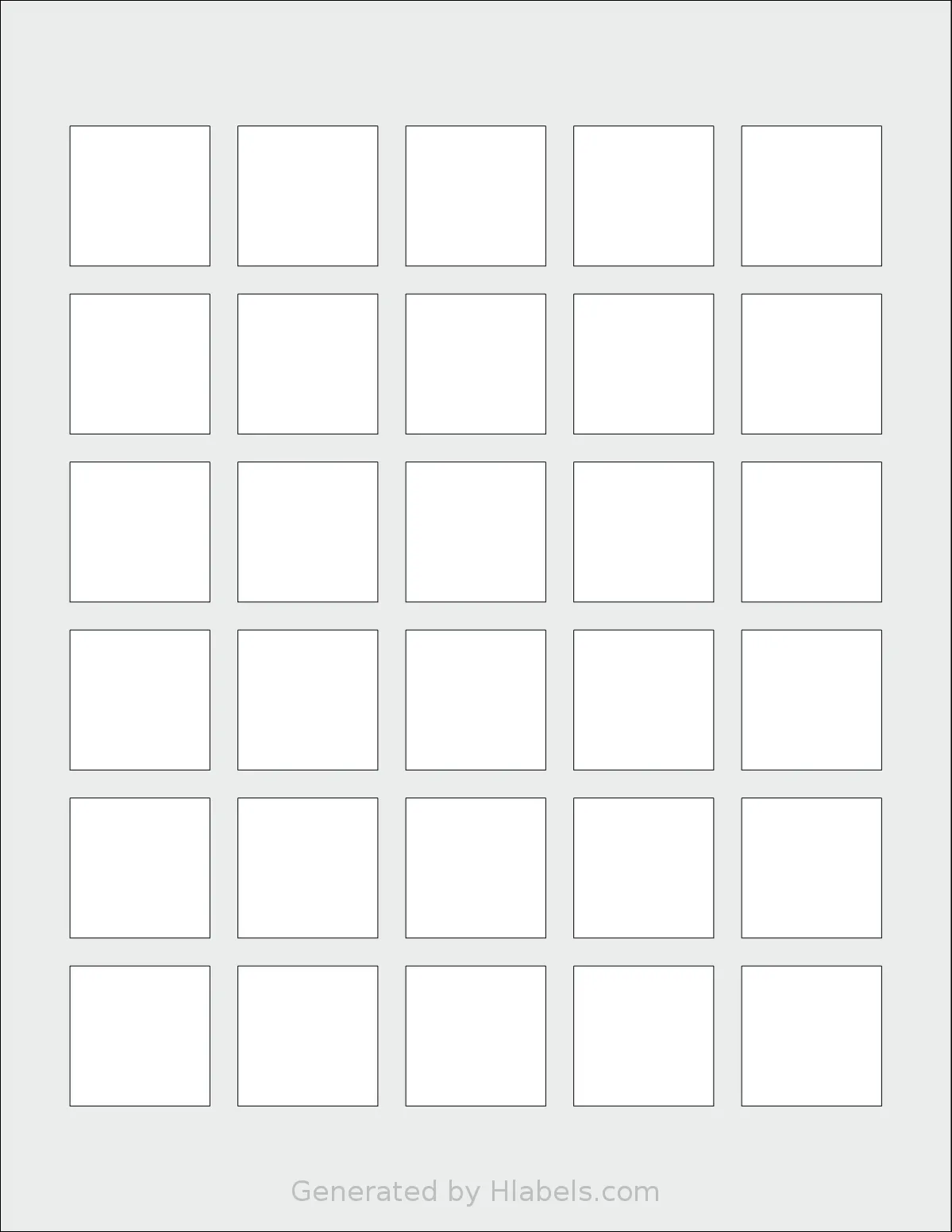 SheetLabels® SL545 template with 30 square 1.25 x 1.25 inch labels per sheet, on Letter-size adhesive blank label sheets.