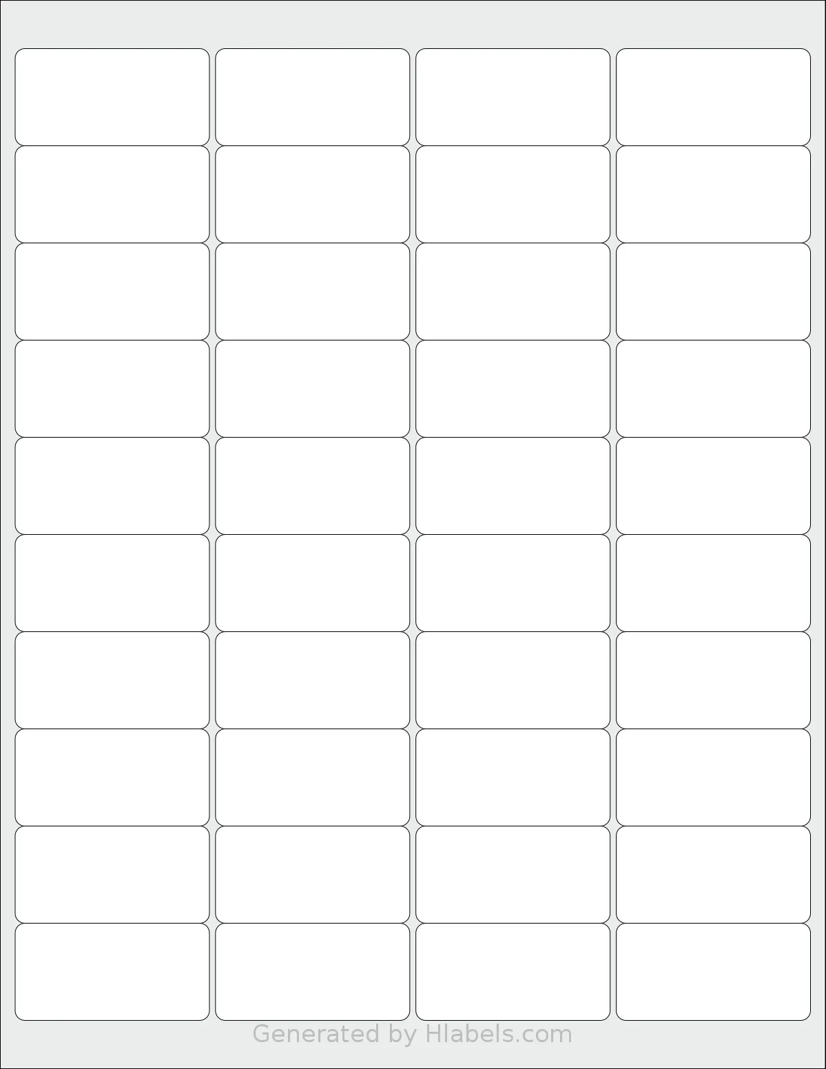 SheetLabels® SL565 template with 40 rectangular 2 x 1 inch labels per sheet, on Letter-size adhesive blank label sheets.