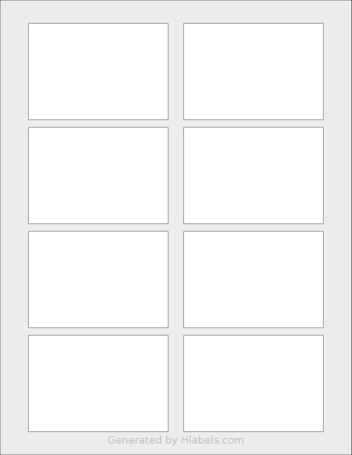 SheetLabels® SL574 template with 8 rectangular 3.375 x 2.3333 inch labels per sheet, on Letter-size adhesive blank label sheets.