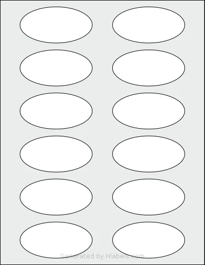 SheetLabels® SL609 template with 12 oval 3 x 1.5 inch labels per sheet, on Letter-size adhesive blank label sheets.