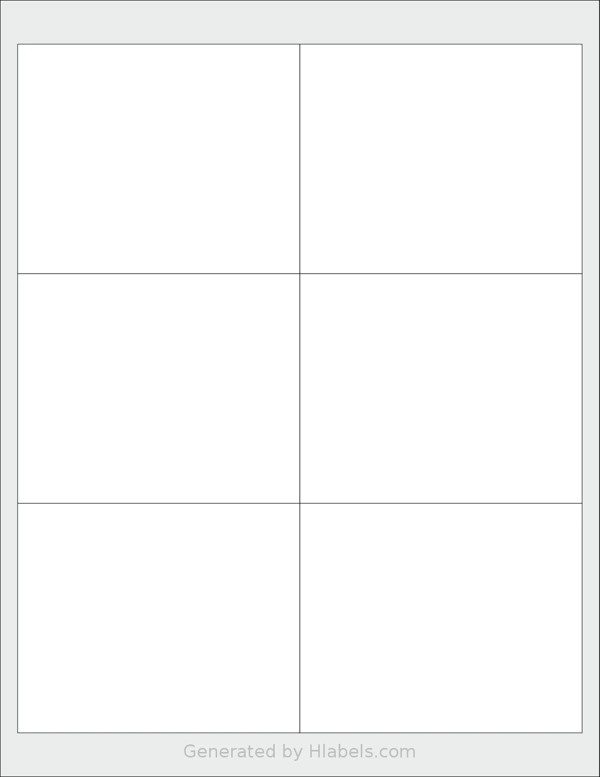 SheetLabels® SL614 template with 6 rectangular 4 x 3.25 inch labels per sheet, on Letter-size adhesive blank label sheets.