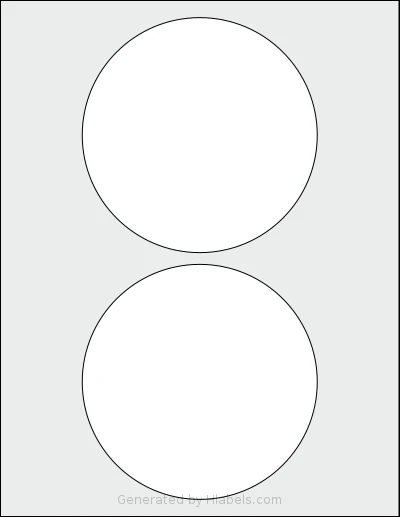 SheetLabels® SL637 template with 2 circle labels per sheet, each 5 inch in diameter, on Letter-size adhesive blank label sheets.