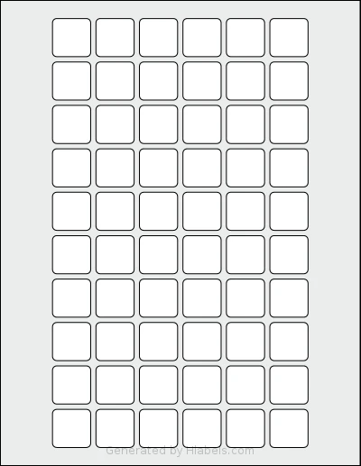 SheetLabels® SL659 template with 60 square 0.9 x 0.9 inch labels per sheet, on Letter-size adhesive blank label sheets.