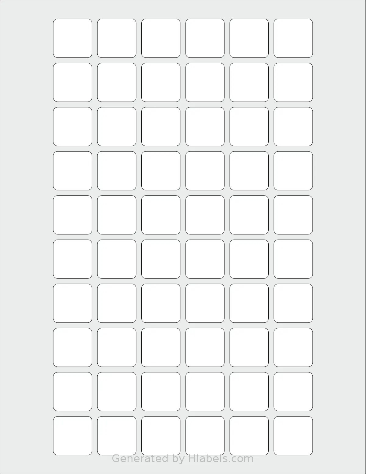 SheetLabels® SL659 template with 60 square 0.9 x 0.9 inch labels per sheet, on Letter-size adhesive blank label sheets.