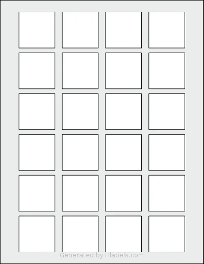SheetLabels® SL665 template with 24 square 1.5 x 1.5 inch labels per sheet, on Letter-size adhesive blank label sheets.