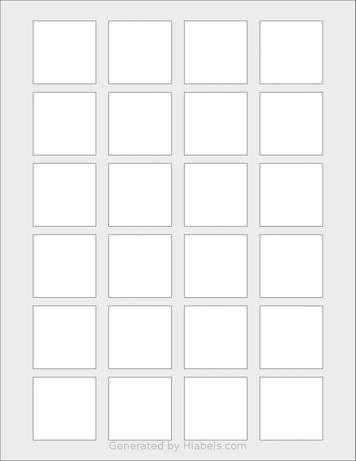 SheetLabels® SL665 template with 24 square 1.5 x 1.5 inch labels per sheet, on Letter-size adhesive blank label sheets.