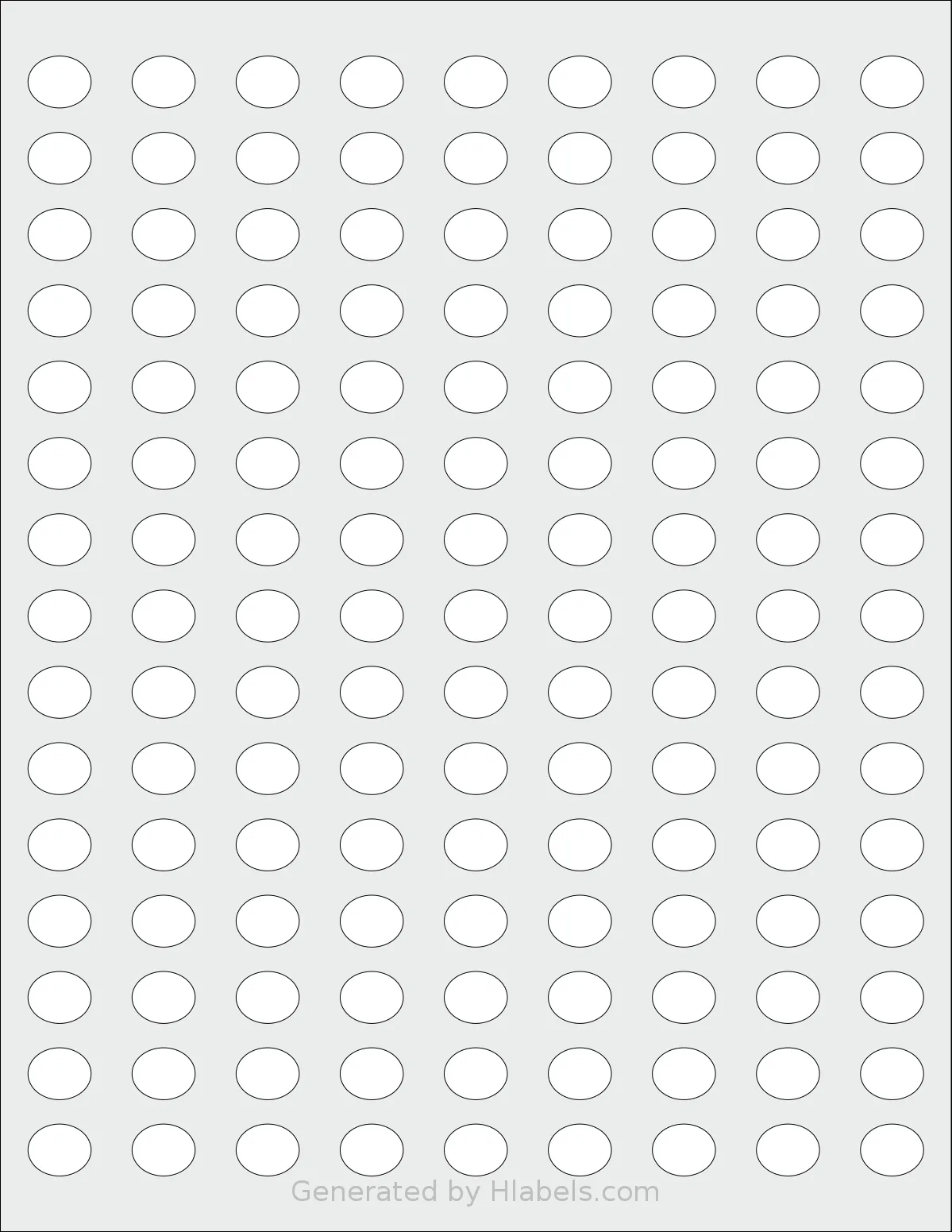 SheetLabels® SL681 template with 135 oval 0.5639 x 0.4639 inch labels per sheet, on Letter-size adhesive blank label sheets.