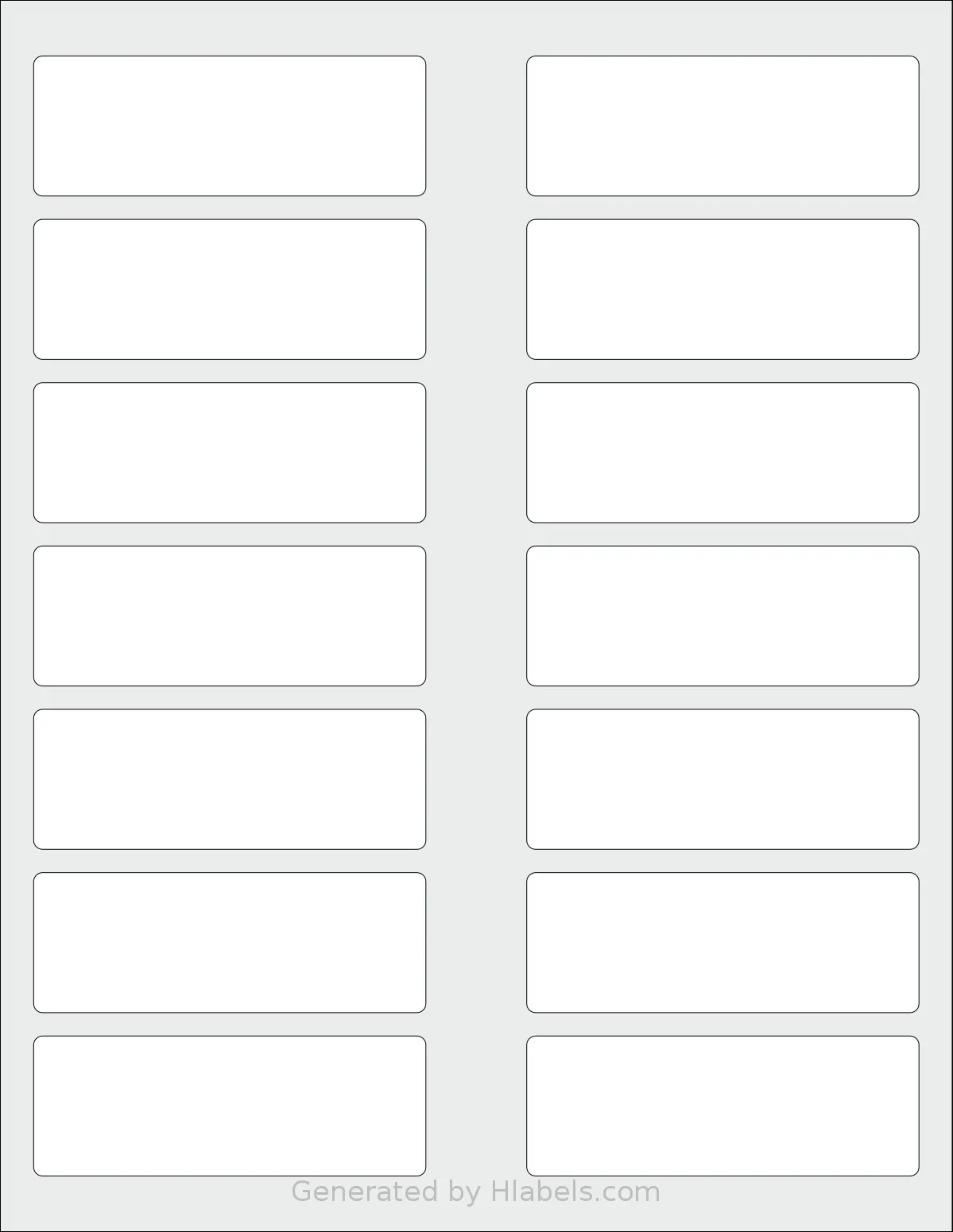 SheetLabels® SL684 template with 14 rectangular 3.5 x 1.25 inch labels per sheet, on Letter-size adhesive blank label sheets.