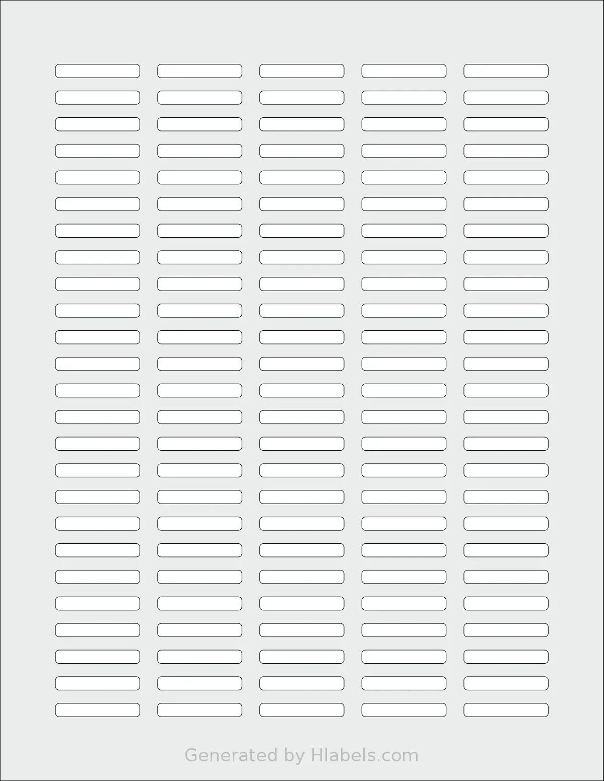SheetLabels® SL689 template with 125 rectangular 1.1875 x 0.1875 inch labels per sheet, on Letter-size adhesive blank label sheets.